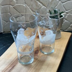 COCA COLA | Set of 2 | Christmas White Santa Glass Coke Glasses